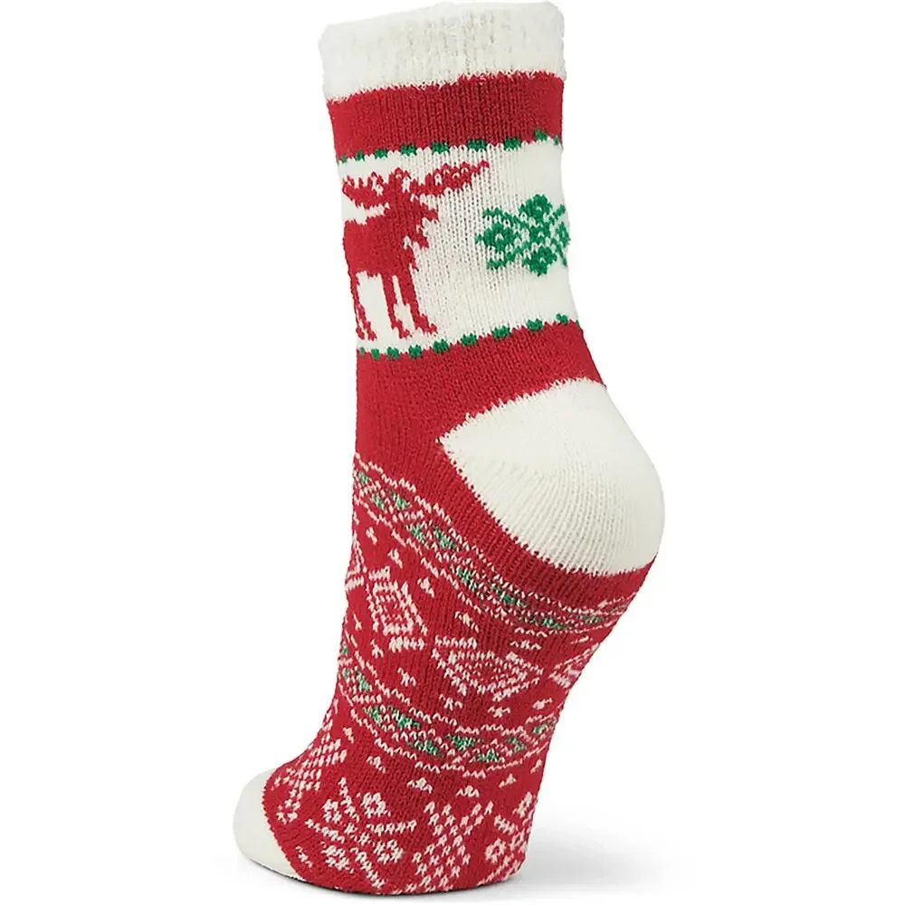 Magellan Outdoors Lodge Crew Socks Red Snow Moose Aloe Infused Lined Medium 6-10
